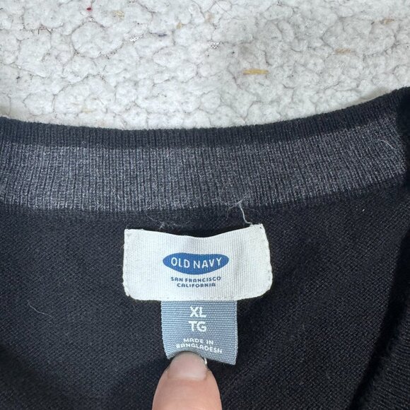 Old Navy Black Cotton V-Neck Pullover Sweater Men's sz XL Preppy NEW - Picture 4 of 5